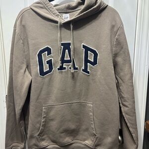 GAP Men's Beige Hoodie with Navy Logo